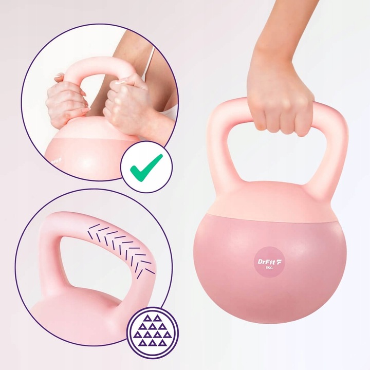Kettlebell Odważnik Hantla Ciężar Do Ćwiczeń Fitness Różowy 8 kg DrFit