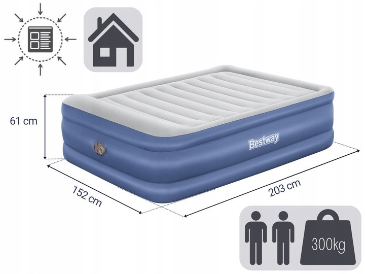 Duży Materac Dmuchany Welurowy Łóżko do Spania z Pompką Bestway MODEL 2025