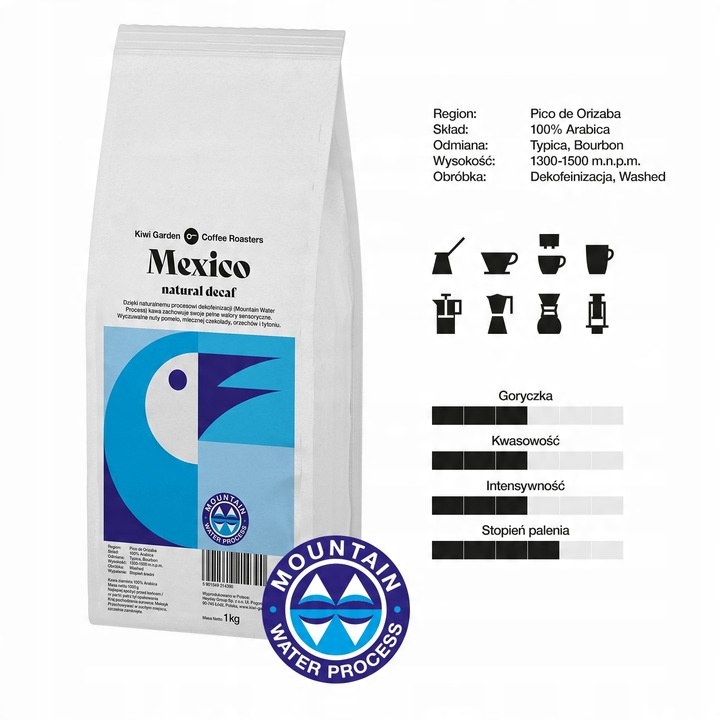 Kawa BEZKOFEINOWA MEKSYK 100% ARABICA ziarnista Świeżo Palona Do Ekspresu