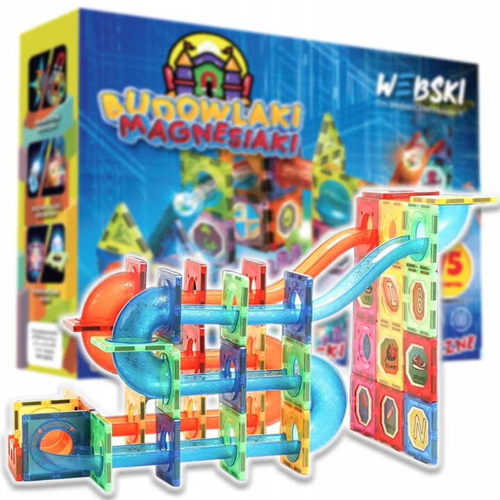 ZESTAW DLA DZIECKA KLOCKI MAGNETYCZNE TOR 75 ELEMENTÓW KONSTRUKCYJNE GRA