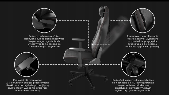 Fotel Gamingowy Biurowy Komputerowy GENESIS Nitro 890 G2 Czarny