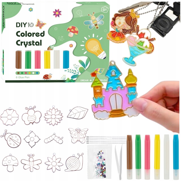 ZESTAW DO ROBIENIA BRELOCZKÓW dla dzieci DIY breloczki 12 szablonów 12 farb