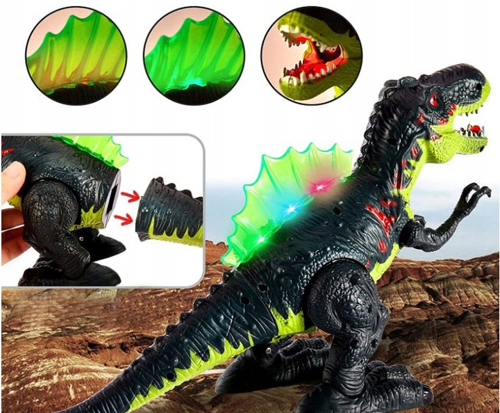 DUŻY DINOZAUR T-REX CHODZI RYCZY ŚWIECI ZIEJE PARĄ FIGURKA DLA DZIECI 20 CM