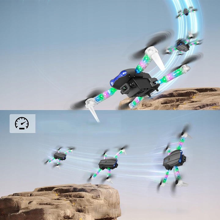 E99D DRON Z PODWÓJNE KAMERY LED OŚWIETLENIEM ZABAWKA SKŁADANIE CZTEROOSIOWE