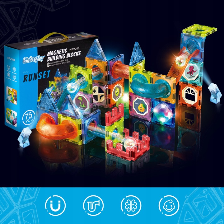 KLOCKI MAGNETYCZNE KONSTRUKCYJNE ŚWIECĄCY TOR PANELE 75 elementów