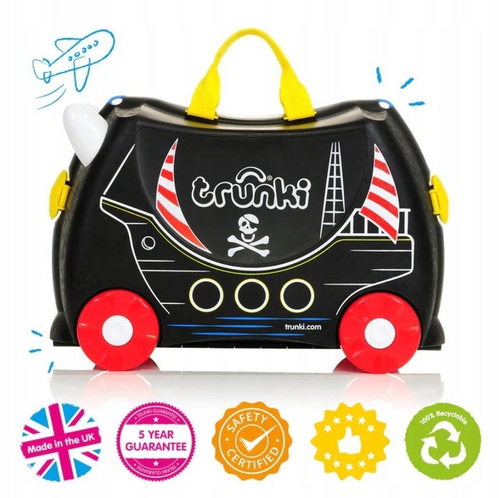 Walizka jeżdżąca Trunki dla dzieci jeździk pirat Pedro czarna walizeczka