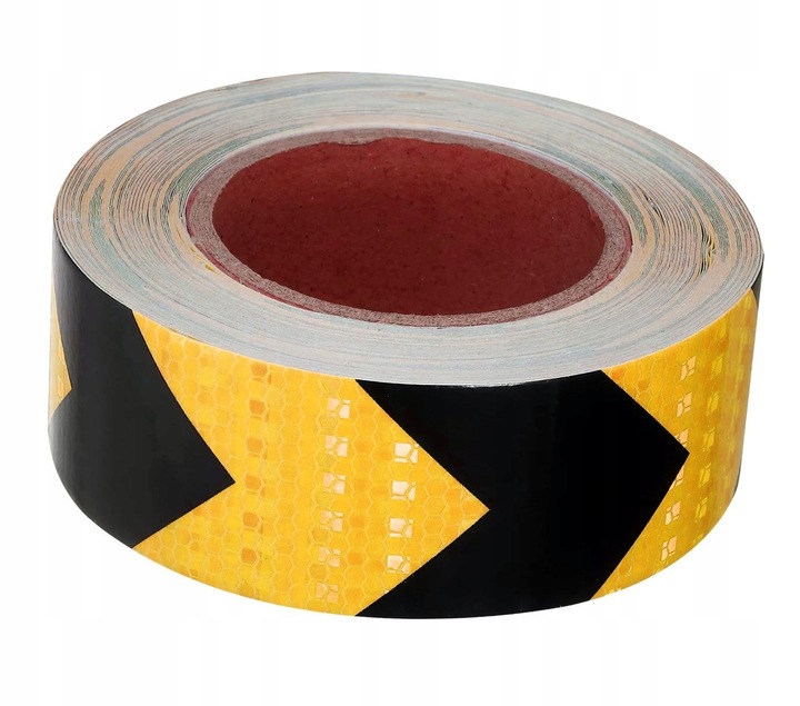 TAŚMA OSTRZEGAWCZA 50mm x 25m ODBLASKOWA SAMOPRZYLEPNA ZÓŁTA - CZARNA 5CM
