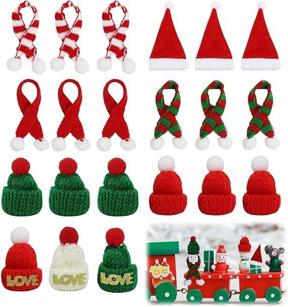 Czapeczki Mikołaja szaliki świąteczne Do dekoracji butelek wina 21 szt