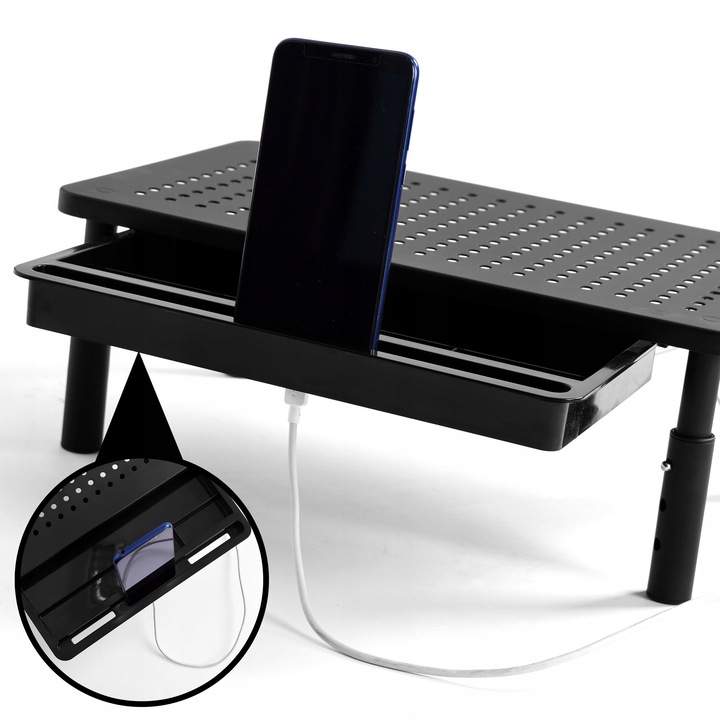 PODSTAWKA POD MONITOR LAPTOP REGULOWANA Z SZUFLADĄ METALOWA GAMINGOWA
