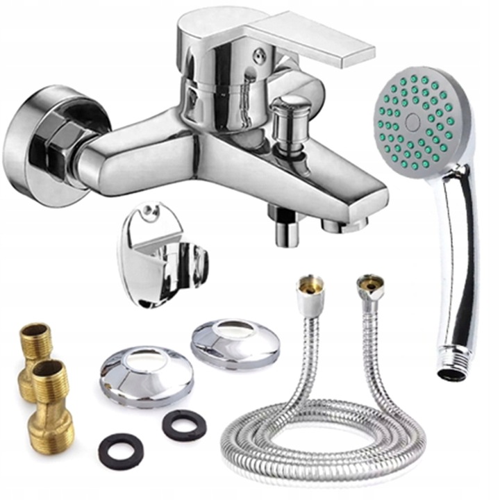 ZESTAW BATERIA WANNOWA PRYSZNICOWA KRAN DO WANNY UCHWYT WĄŻ SŁUCHAWKA CHROM