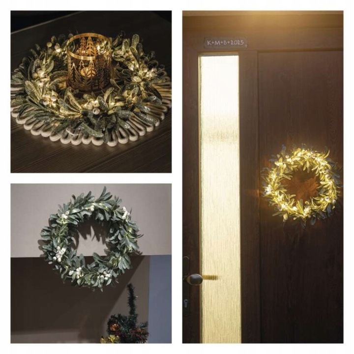 Dekoracje - wianek jemioła 25 LED, 3xAA, ciepła biel, IP20, timer EMOS
