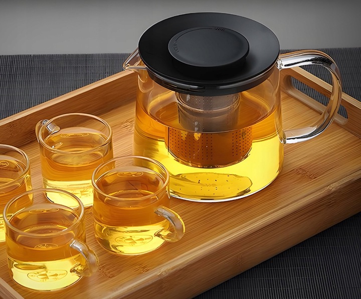 SZKLANY DZBANEK ZAPARZACZ DO HERBATY ZIÓŁ STALOWE SITKO 1,5L