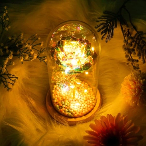 WIECZNA RÓŻA W SZKLE ŚWIECĄCA LED PREZENT PUDEŁKO NA WALENTYNKI DZIEŃ BABCI