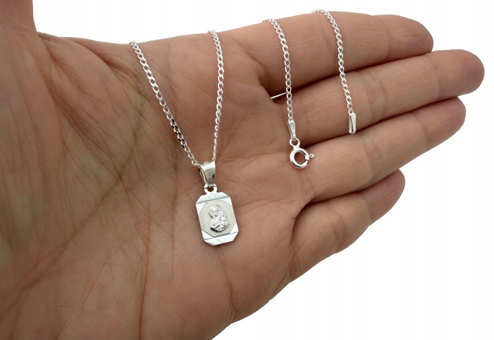 Łańcuszek i medalik na komunię dla chłopca lub dziewczynki 45 cm srebro 925