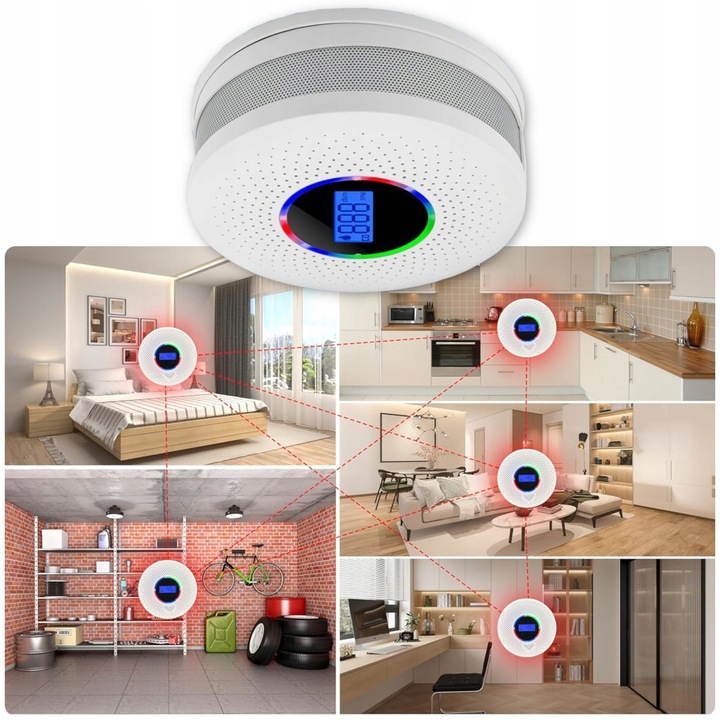 CZUJNIK CZADU I DYMU 2w1 detektor tlenku węgla LCD certyfikowany ALARM X 2