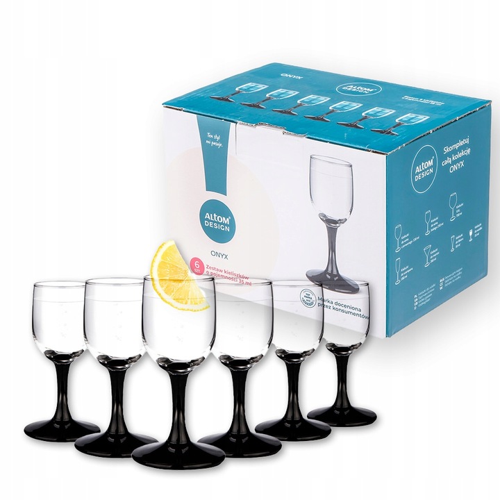 Kieliszki komplet do wódki Altom Design Onyx czarne nóżki 35 ml 6 sztuk