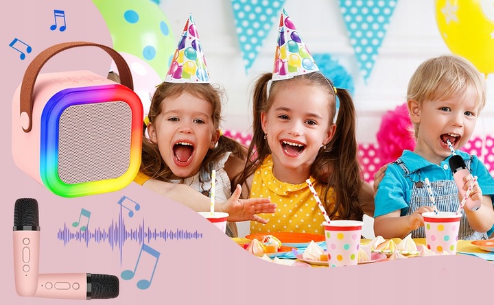 MASZYNA KARAOKE DŹWIĘK STEREO GŁOŚNIK BLUETOOTH 3 TRYBY LED 2 MIKROFONY