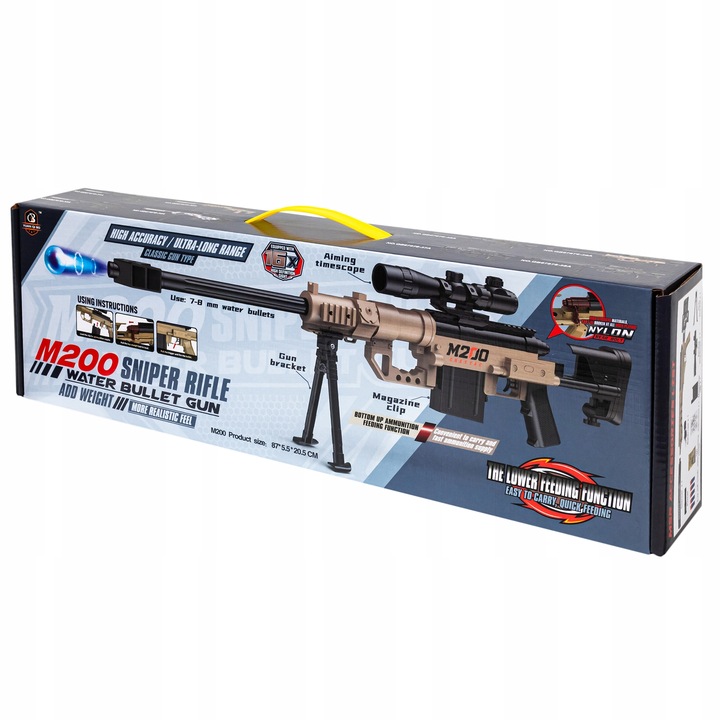 KARABIN SNAJPERSKI DLA DZIECI KULKI ŻELOWE SNAJPER PISTOLET LUNETA 16X M200