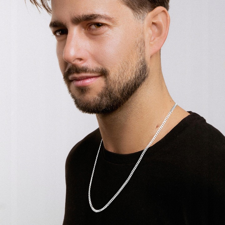 ŁAŃCUSZEK MĘSKI SREBRNY DŁUGI 55 cm PEŁNY SPLOT PANCERKA 3,2 mm SREBRO 925