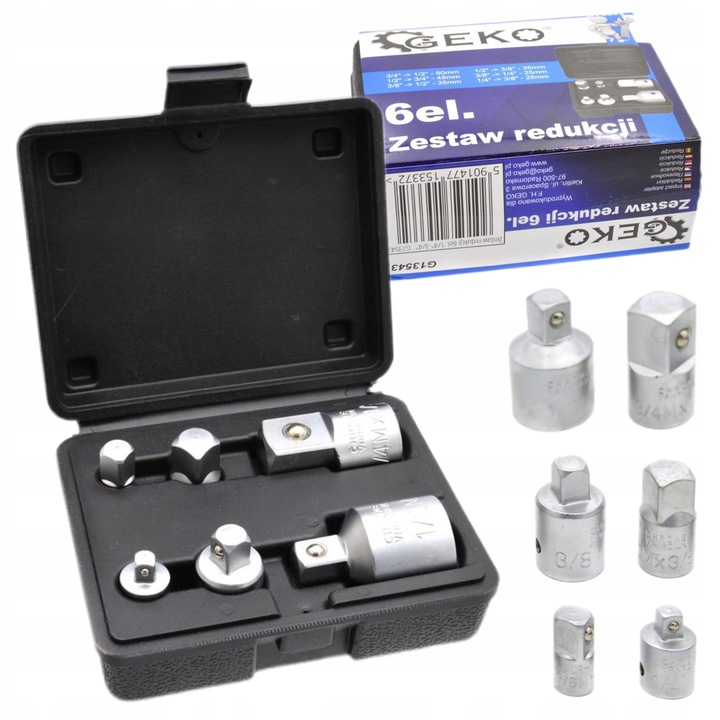 ZESTAW REDUKCJI CHROMOWANYCH NASADKI 1/4 1/2 3/4 3/8 6EL ADAPTERÓW G13543