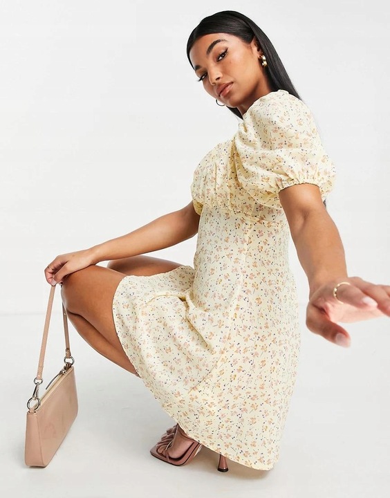 MISSGUIDED ŻÓŁTA MINI SUKIENKA WZÓR KWIATY MO7 NH2__XXL