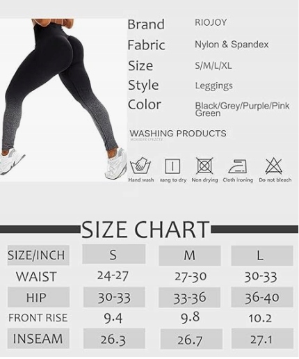 RIOJOY LEGGINSY DAMSKIE SPORTOWE PUSH UP WYSOKI STAN GRADIENT ROZMIAR M