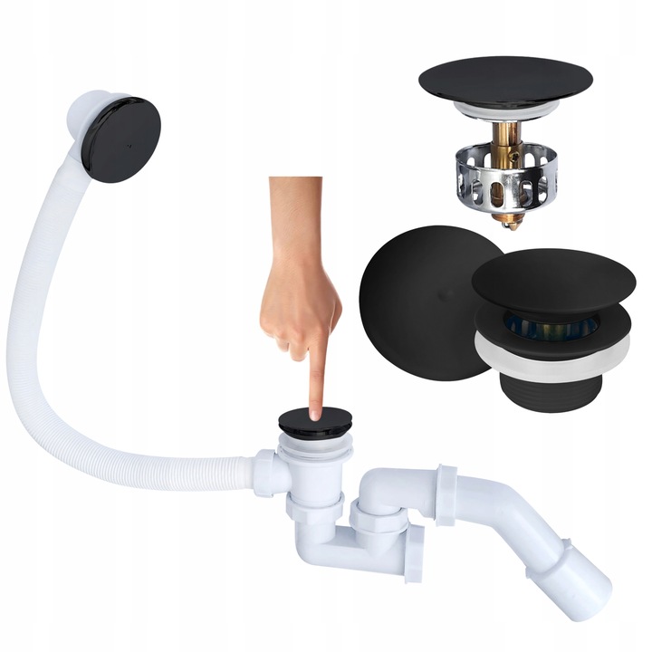 Syfon Wannowy KLIK KLAK Czyszczony od Góry Czarny z Korkiem Szybki Montaż