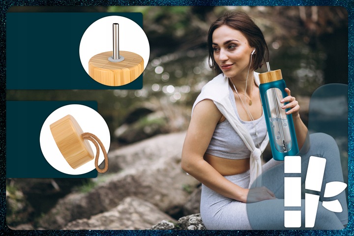 BUTELKA SZKLANA NA WODĘ NAPOJE ZE SŁOMKĄ SITKIEM SZCZELNA DUŻA BIDON 1,2L