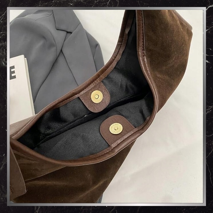 Torebka Damska Zamszowa BAD&BAGS Na Ramię Torba Pojemna Brązowa Elegancka