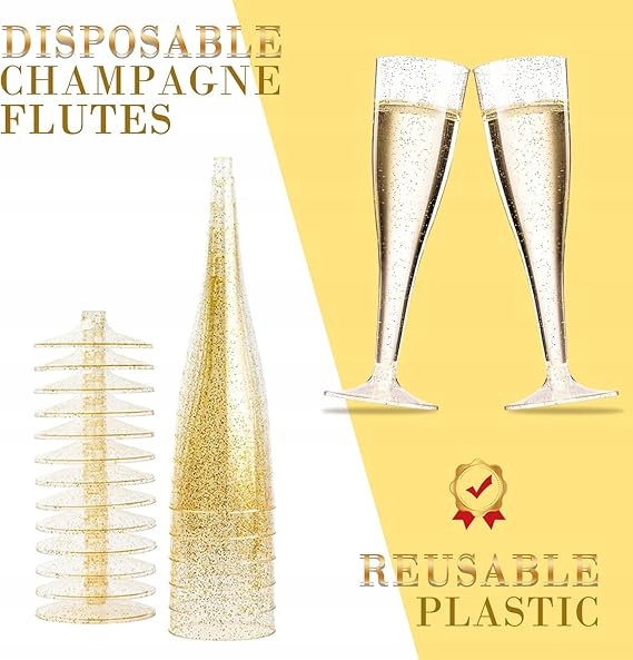 JEDNORAZOWE KIELISZKI DO SZAMPANA plastikowe 48 SZT NA STOPCE zestaw