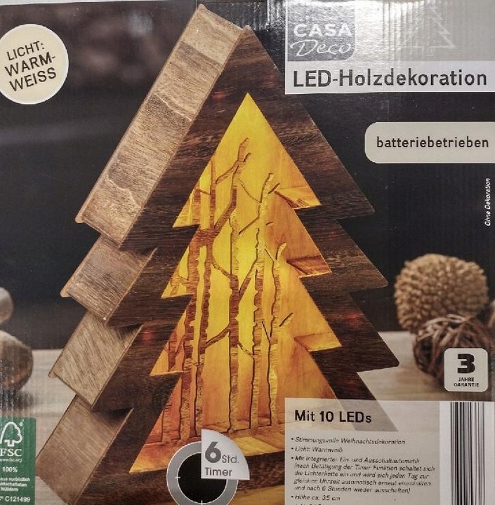 CHOINKA DREWNIANA las 10led 34cm TIMER BRĄZOWA