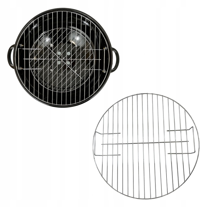 GRILL OGRODOWY WĘGLOWY OKRĄGŁY PRZENOŚNY POKRYWA RUSZT + 4 x MATA BBQ