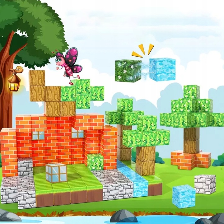 3D MAGNETYCZNY KLOCKI ZABAWKA MINECRAFT LEŚNY MONTESSORI 100 STZ