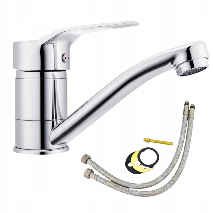 BATERIA UMYWALKOWA NISKA Z RUCHOMĄ WYLEWKĄ STOJĄCA CHROM SREBRNA