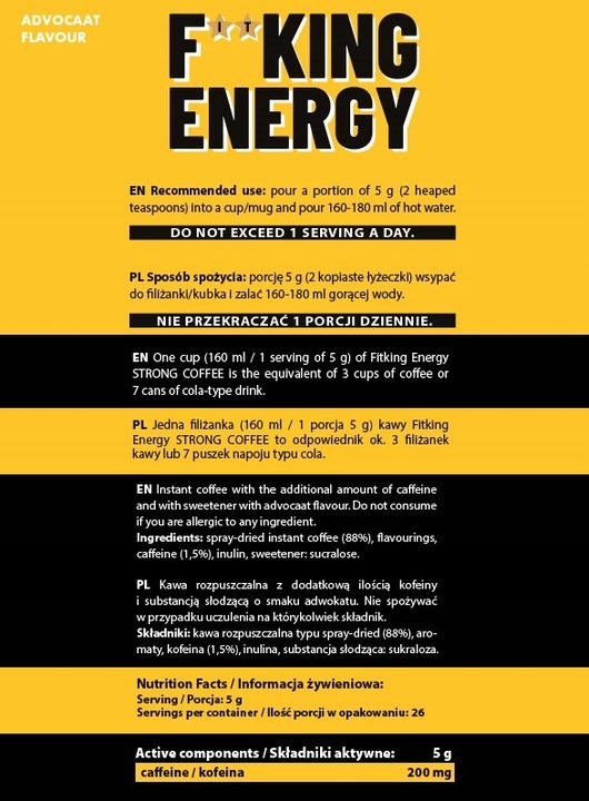 Kawa ALLNUTRITION FITKING ENERGY STRONG COFFEE 200mg KOFEINY advocaat