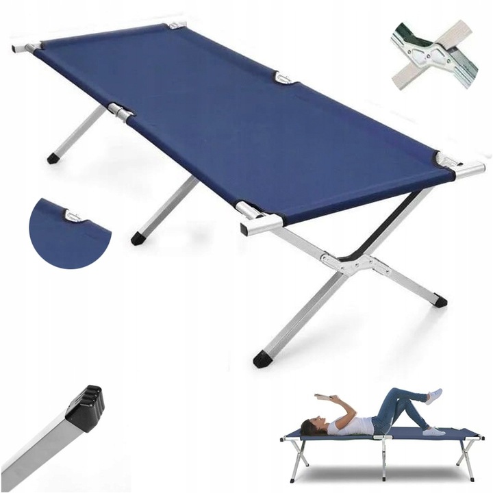 Działkowe Łóżko Polowe Turystyczne Leżak Leżanka XXL Odcień granatu TP190G