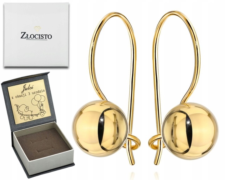 ZŁOTE KOLCZYKI GŁADKIE KULKI NA BIGLU 585 ZŁOTO GRAWER NA PREZENT