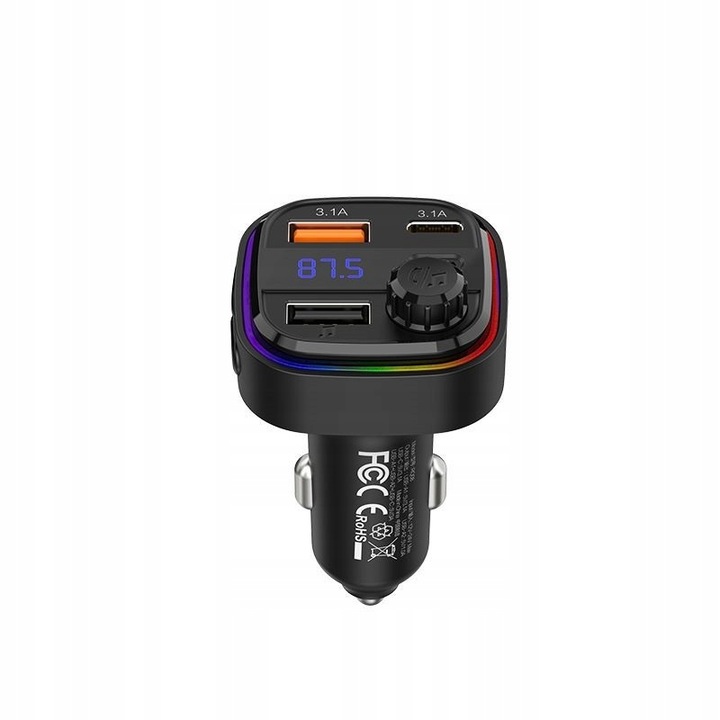 TRANSMITER SAMOCHODOWY FM BLUETOOTH LED USB i USB-C QC 3.1A RECCI