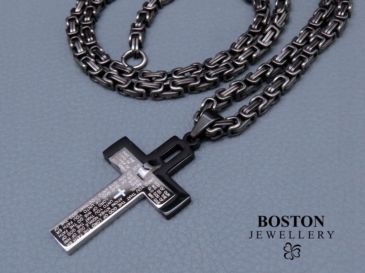 CZARNY ŁAŃCUSZEK + KRZYŻYK CZARNA STAL CHIRURGICZNA 316L SPLOT KRÓLEWSKI