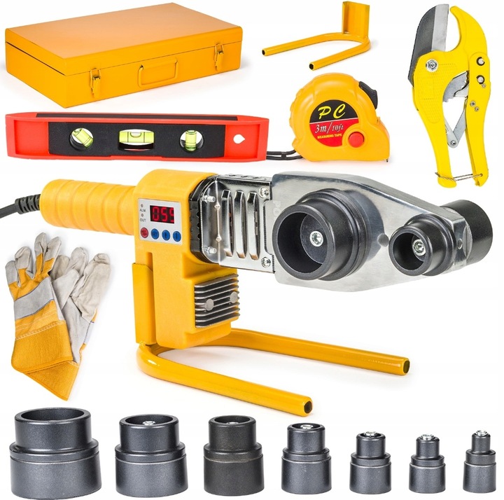 ZGRZEWARKA POLIFUZYJNA LCD DO RUR PCV PP 2800W 7-MATRYC 16-63 + WALIZKA