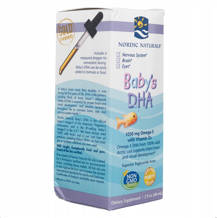 Nordic Naturals Babys DHA Omega 3 Tran Dla Dzieci Wygodny Zakraplacz 60ml