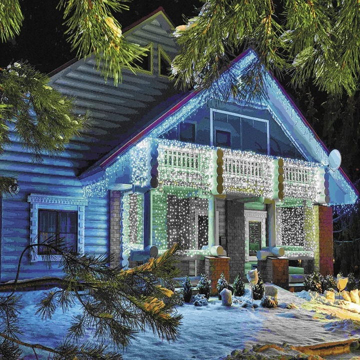 LAMPKI CHOINKOWE ŚWIĄTECZNE SOPLE Z EFEKTEM FLASH ZEWNĘTRZNE 8M 300 LED