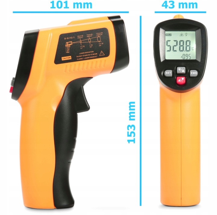 PIROMETR TERMOMETR LASEROWY BEZDOTYKOWY MIERNIK TEMPERATURY -50 +550 st.C