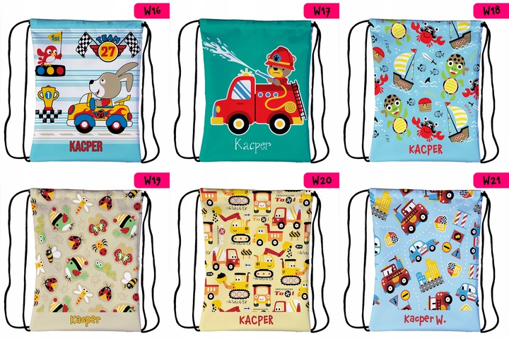 Worek plecak dla dzieci do przedszkola szkoły PERSONALIZOWANY różne wzory