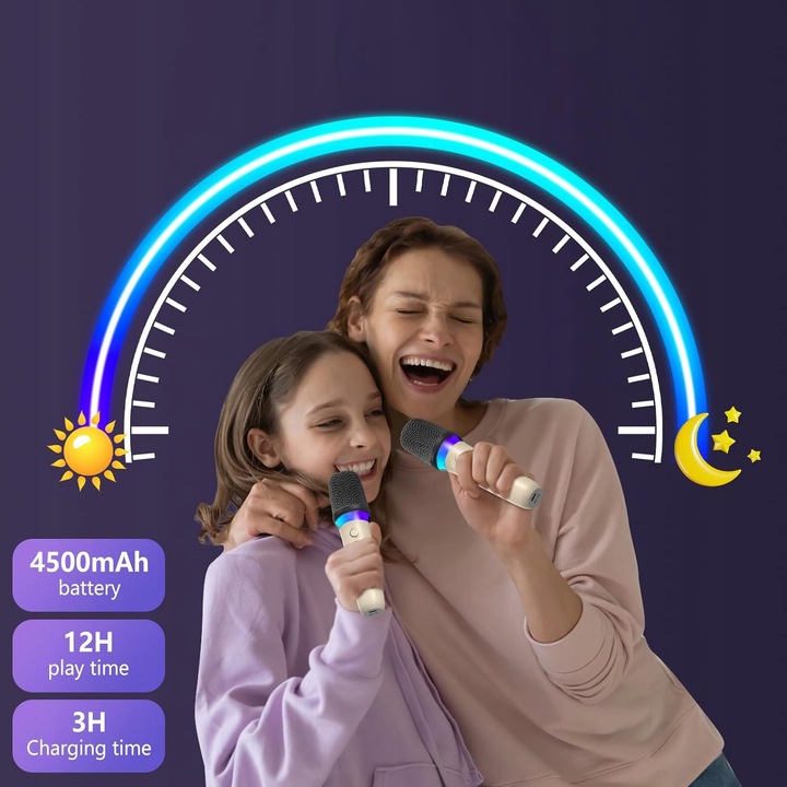 MASZYNA GŁOŚNIK KARAOKE Z 2 MIKROFONY BEZPRZEWODOWE BLUETOOTH LED KOLOROWA