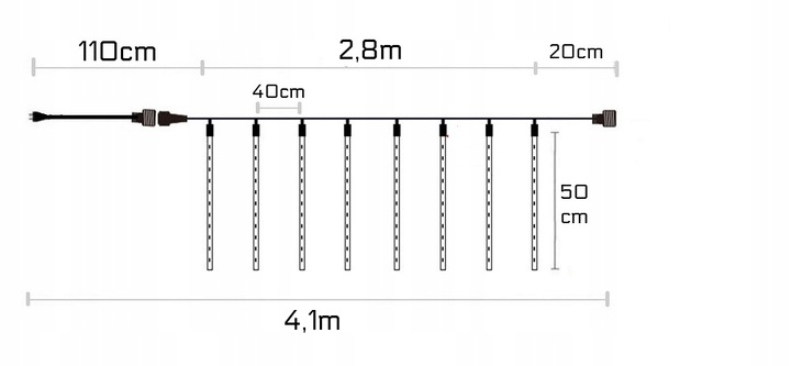 METEORY 50 CM LAMPKI PADAJĄCY ŚNIEG OŚWIETLENIE ŚWIĄTECZNE IP44 SOPLE LED
