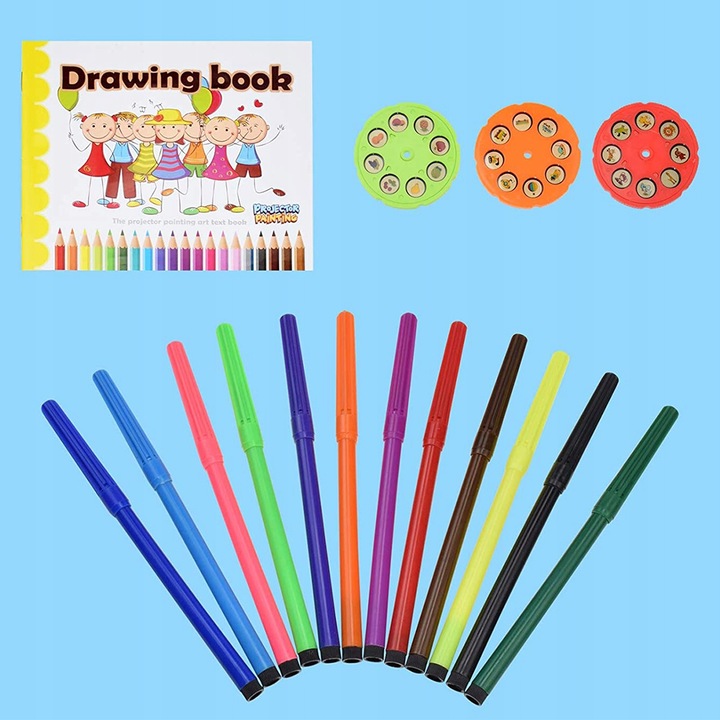 PROJEKTOR DO NAUKI RYSOWANIA Z LAMPKĄ RZUTNIK DUŻY 12 PISAKÓW 24 WZORY