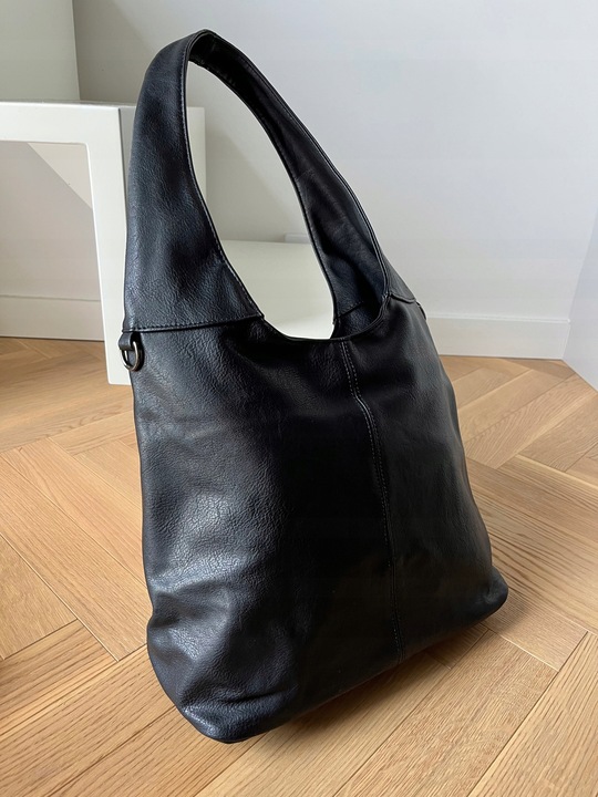 CZARNA TOREBKA DAMSKA WOREK SKÓRZANA TORBA SHOPPER KLASYCZNA TOREBKA SKÓRA