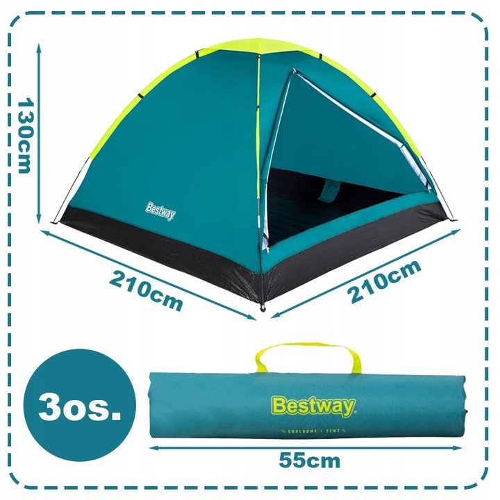 Namiot Turystyczny Kempingowy 2-3 Osobowy 210x210cm + Torba Bestway 68085