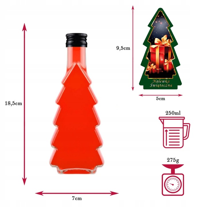 5x Butelki CHOINKA 250ml ZDOBIONA ŚWIĄTECZNA butelki na święta prezent